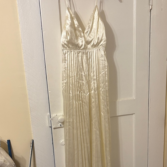 Storia Dresses & Skirts - Elegant Cream Satin Pleated Jumpsuit for New Years Eve